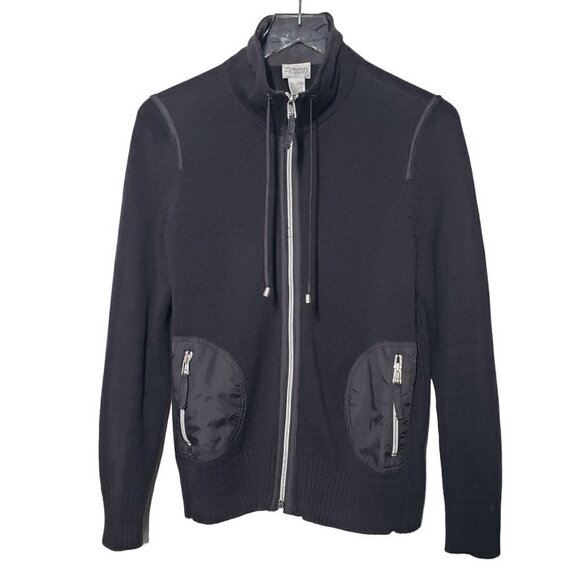 Chicos Zenergy 1 Knit Jacket Full Zip Mock Neck Pockets Black Womens Medium - Picture 1 of 9